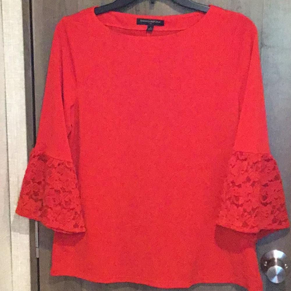 Banana Republic red lace bell sleeve blouse
